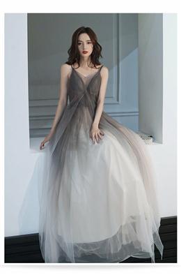 Picture of Grey Gradient Tulle V-neckline Backless Sexy Formal Dresses, Long Evening Dresses Party Dress